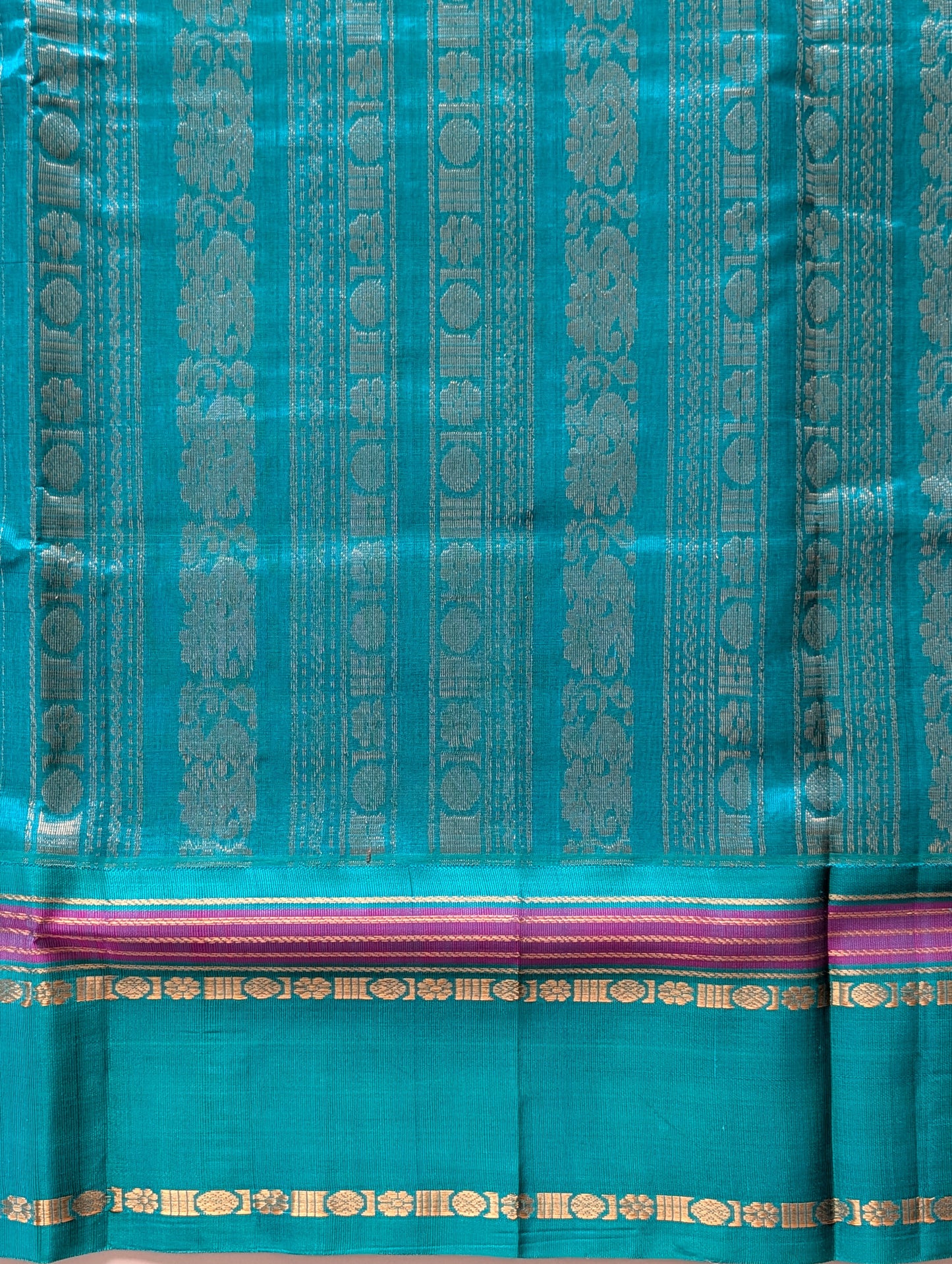 Green with Cyan floral checks Koravi Pure Kanchi silk cotton