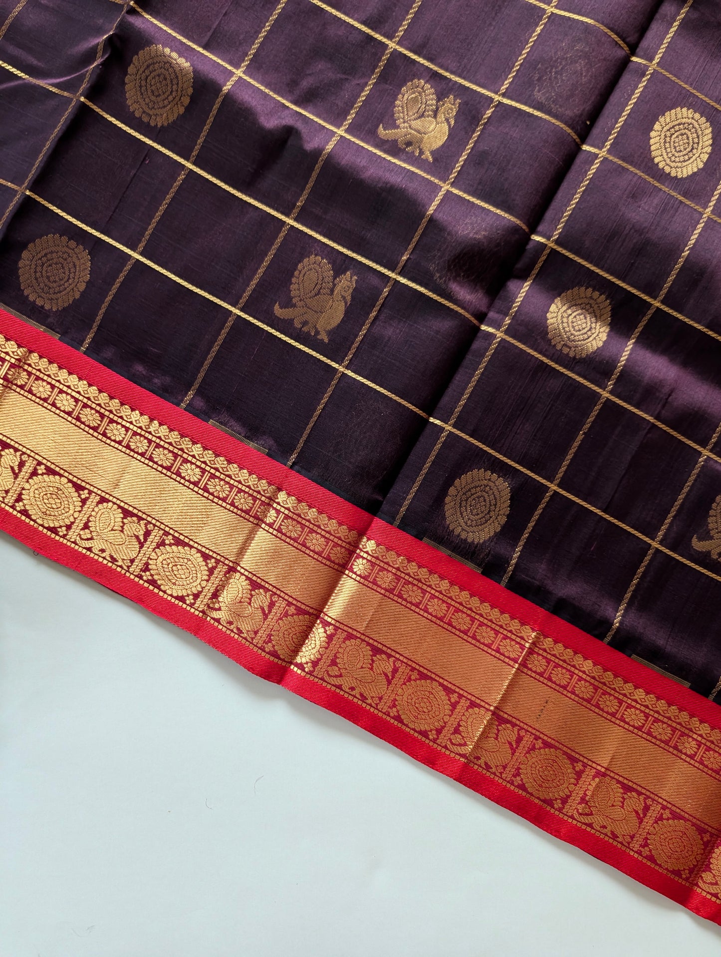 Coffee Brown with Red Pure Kanchi silk cotton