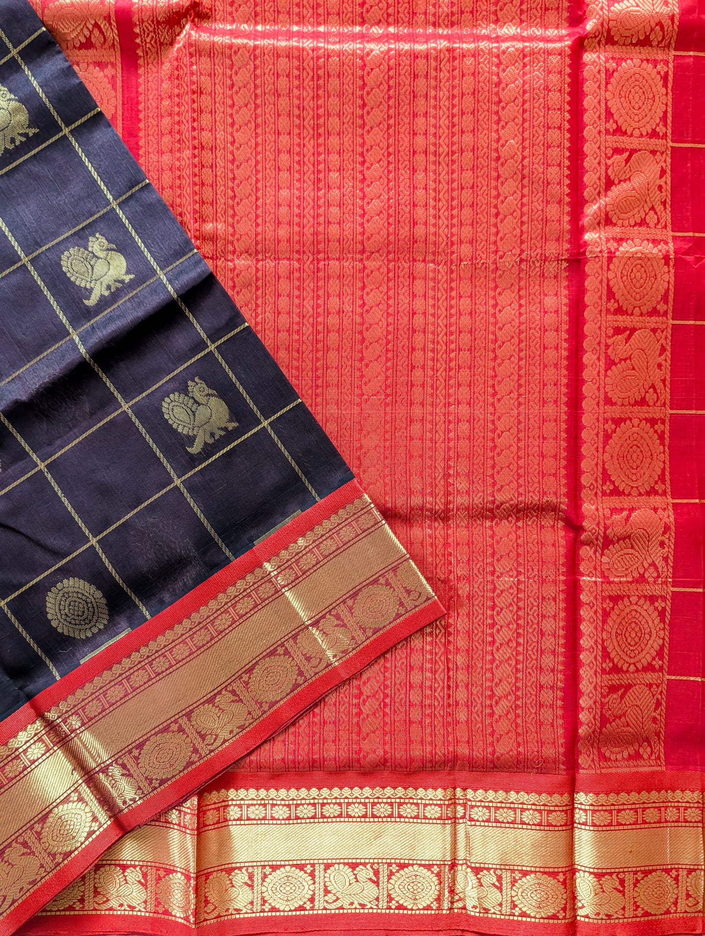 Coffee Brown with Red Pure Kanchi silk cotton
