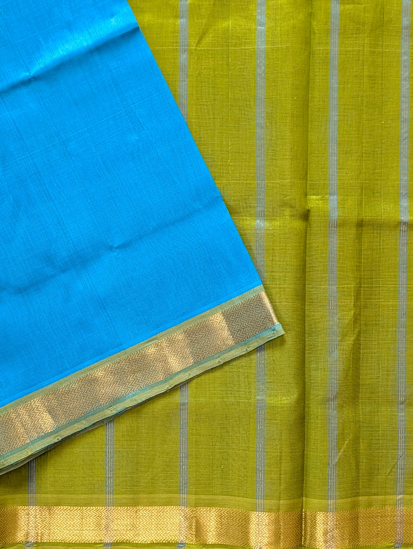 Cyan Blue with Parrot green Pure Kanchi silk cotton