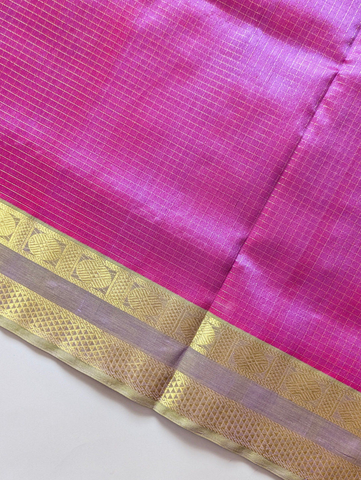 Lavender with Leaf Green pure Kanchi silk cotton