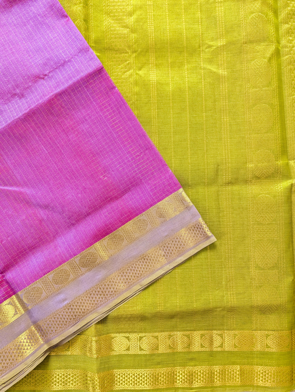 Lavender with Leaf Green pure Kanchi silk cotton
