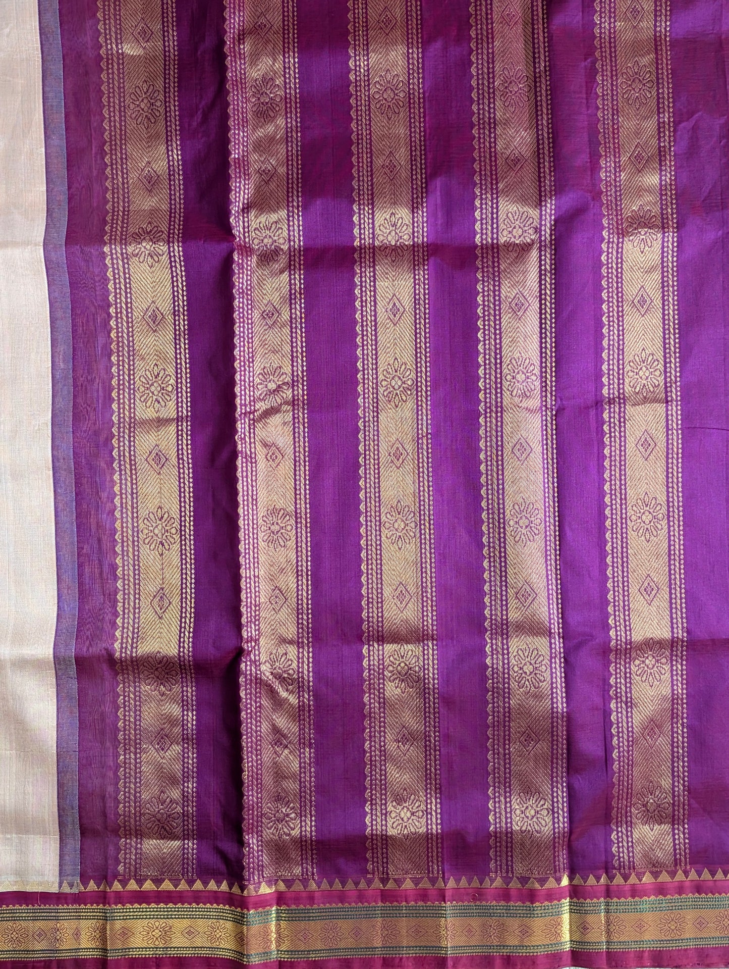 Beige with Purple Pure Kanchi Silk Cotton