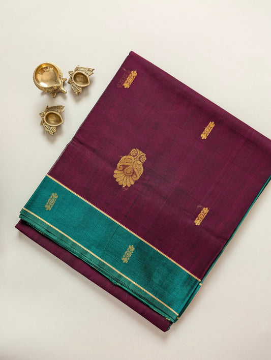 Brown with Green Vegan Silk Cotton