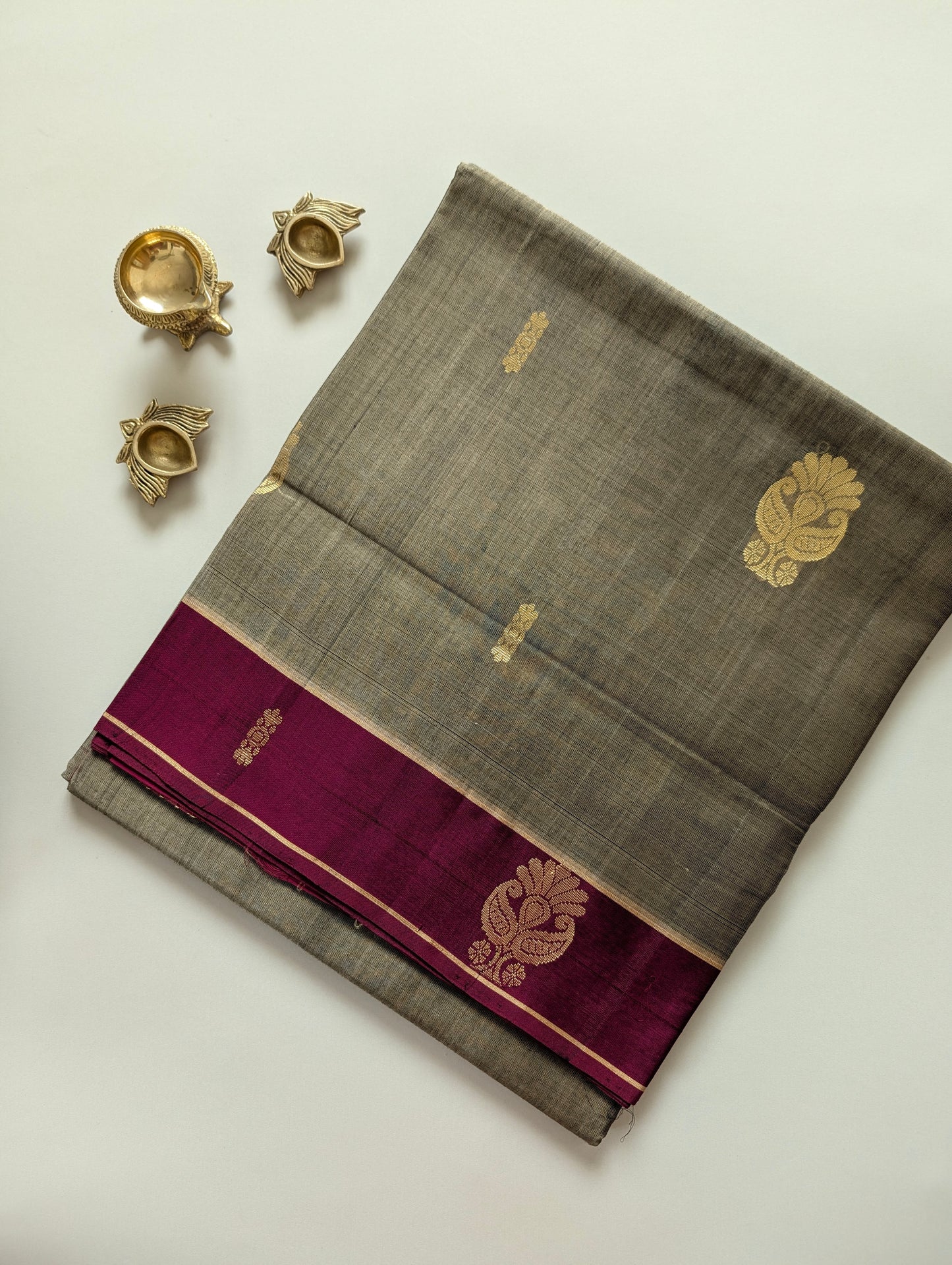 Beige and Maroon Vegan Silk Cotton