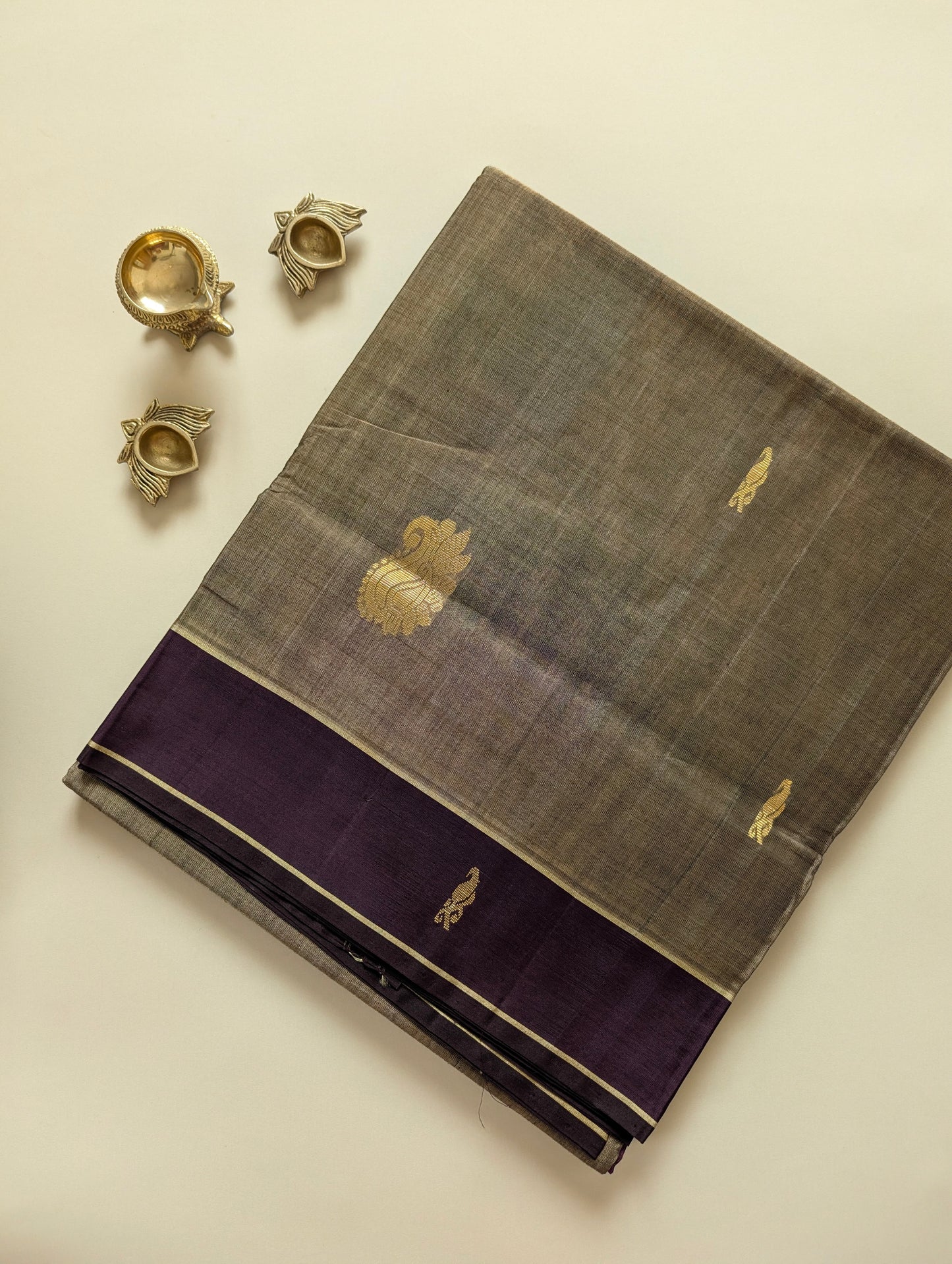 Grey with Plum Vegan Silk Cotton