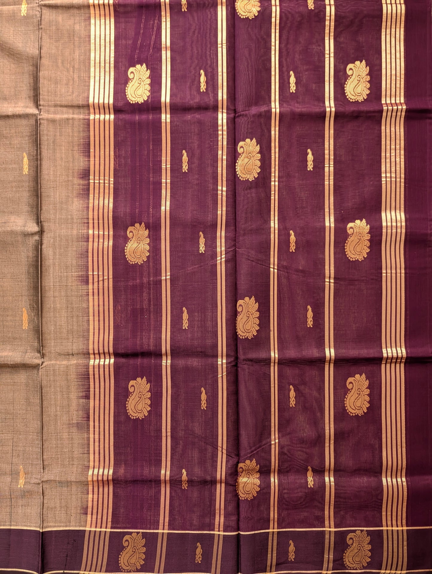 Grey with Plum Vegan Silk Cotton