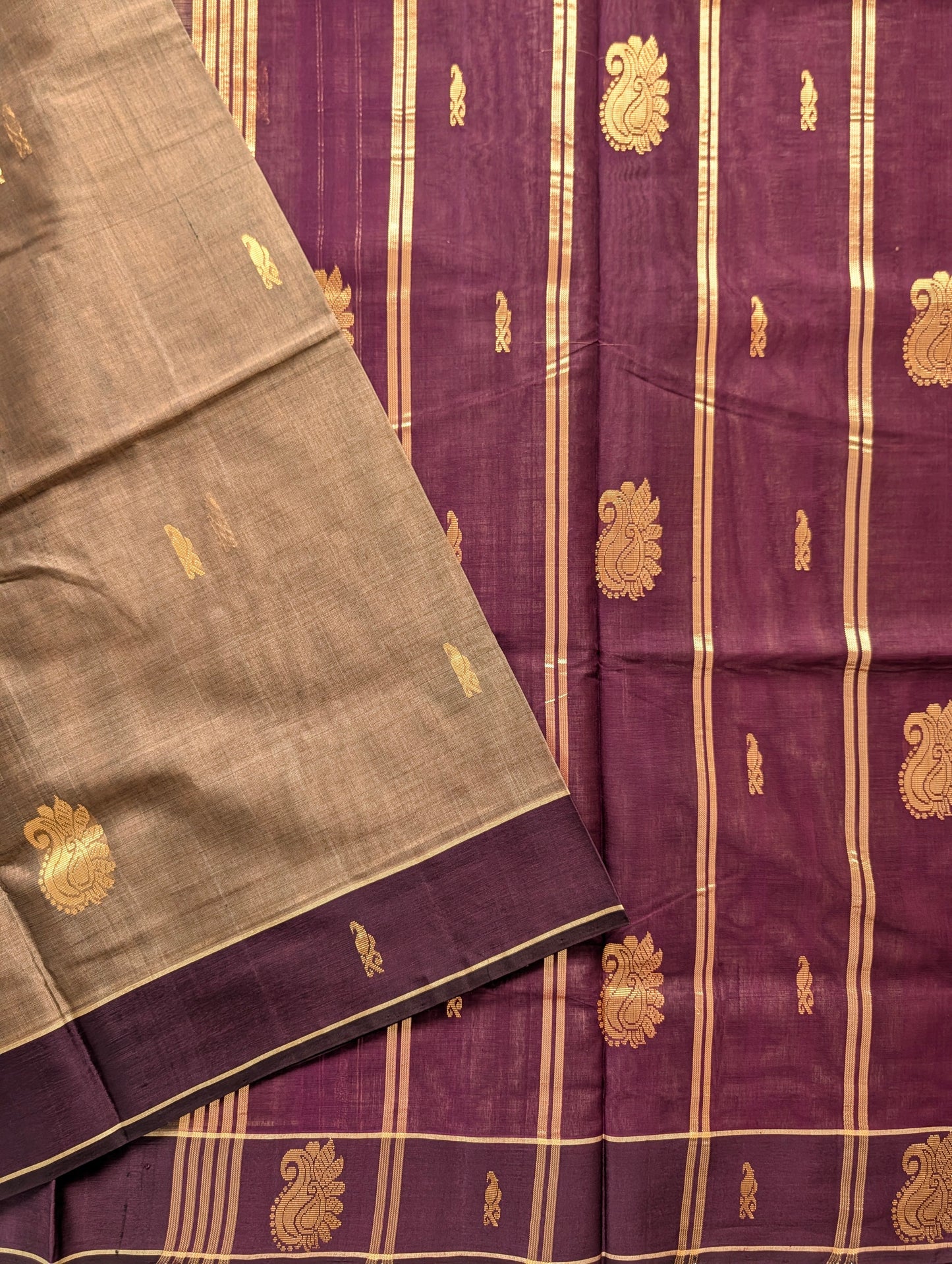 Grey with Plum Vegan Silk Cotton