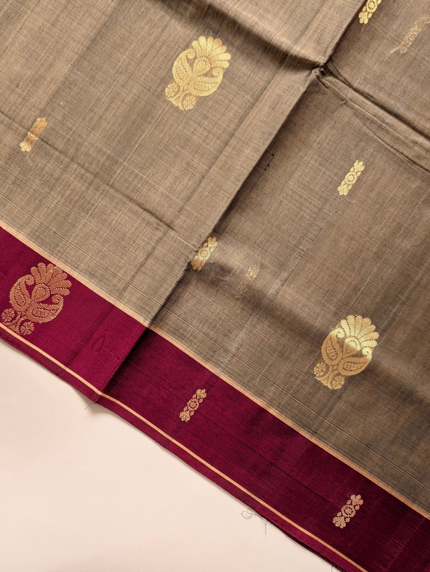 Beige and Maroon Vegan Silk Cotton