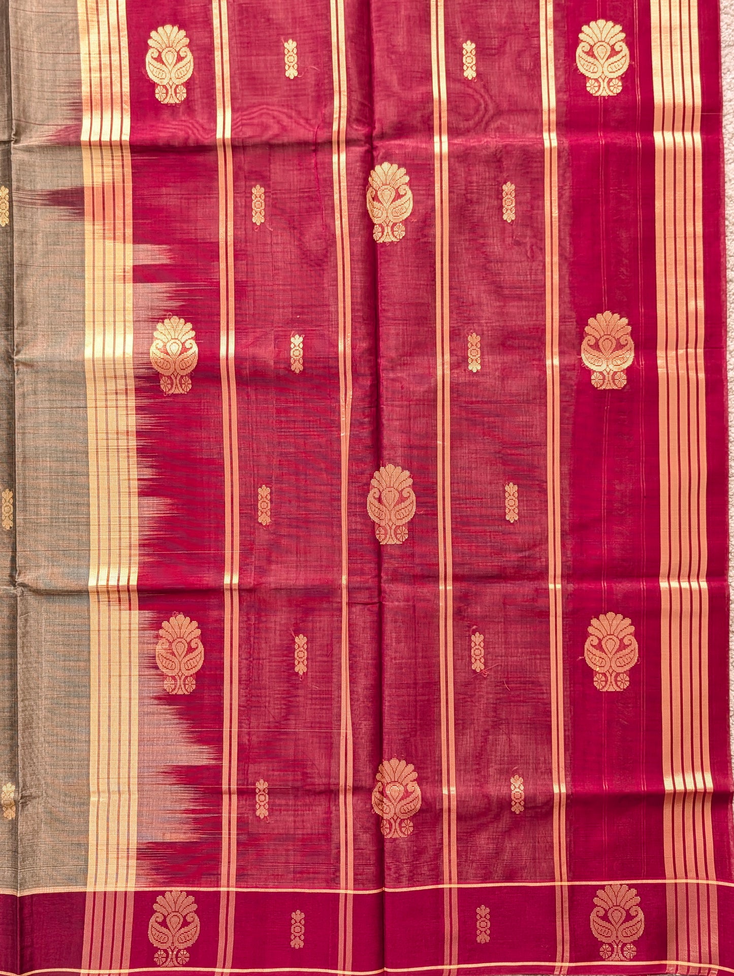 Beige and Maroon Vegan Silk Cotton