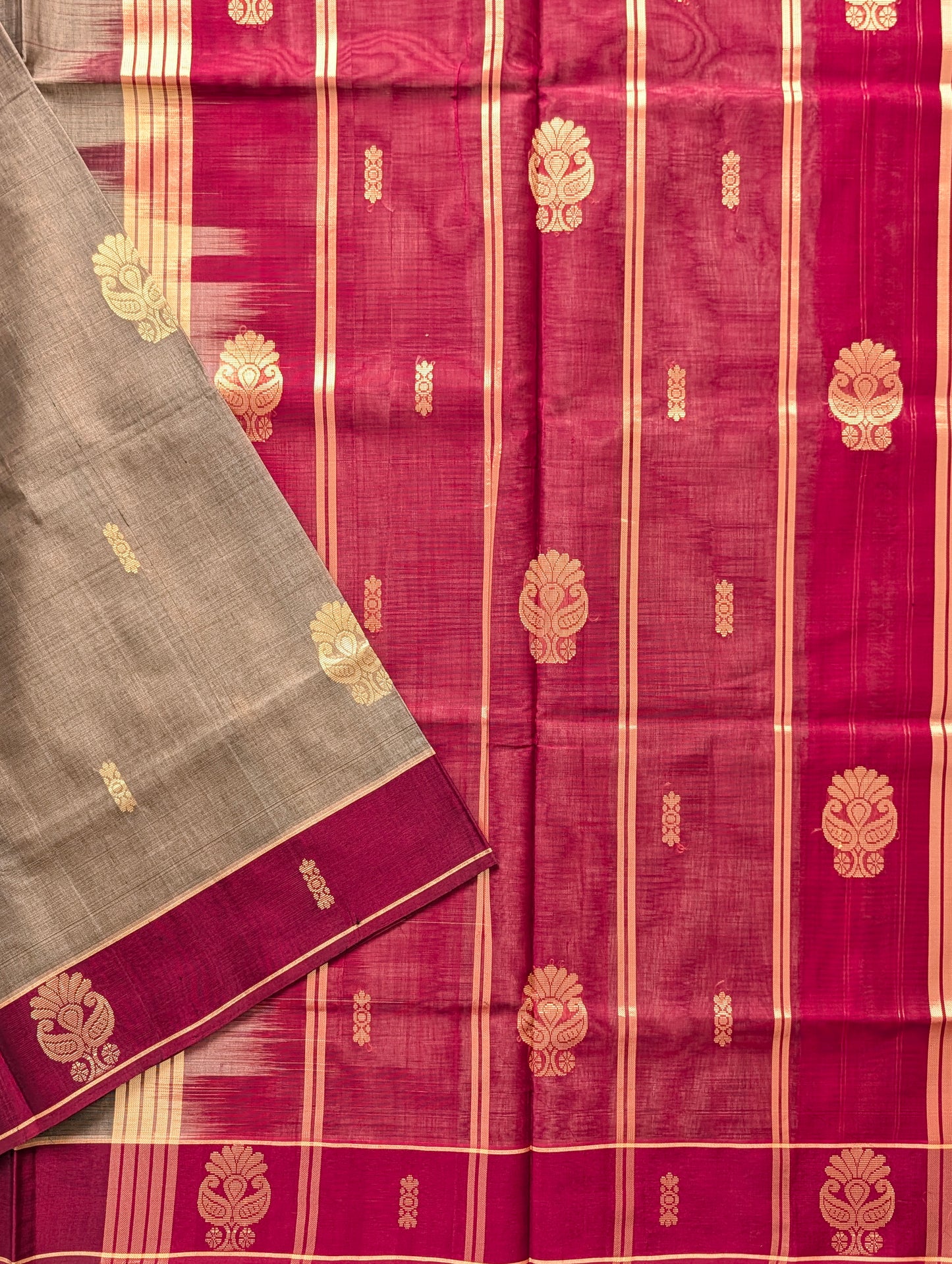 Beige and Maroon Vegan Silk Cotton