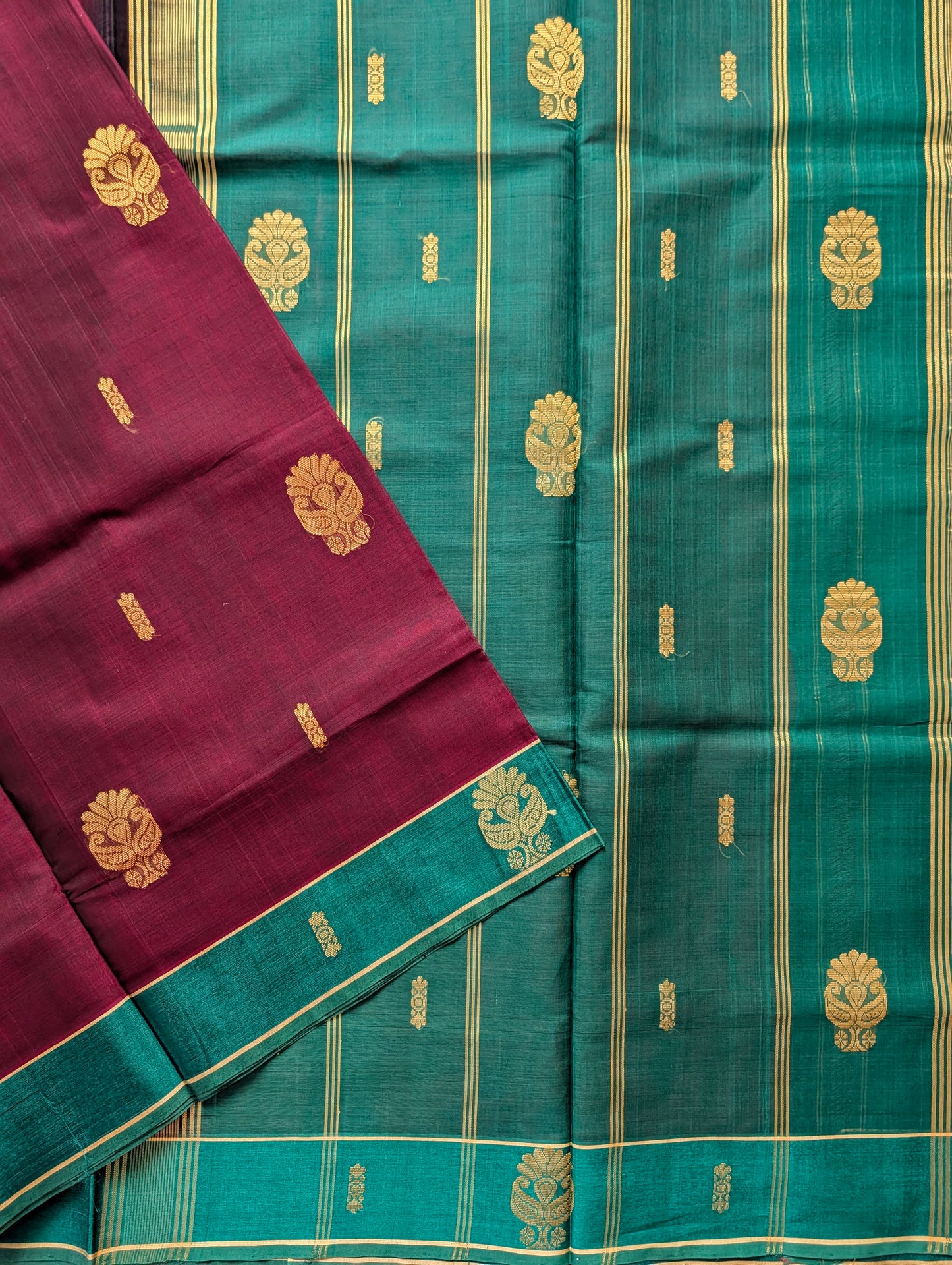 Brown with Green Vegan Silk Cotton