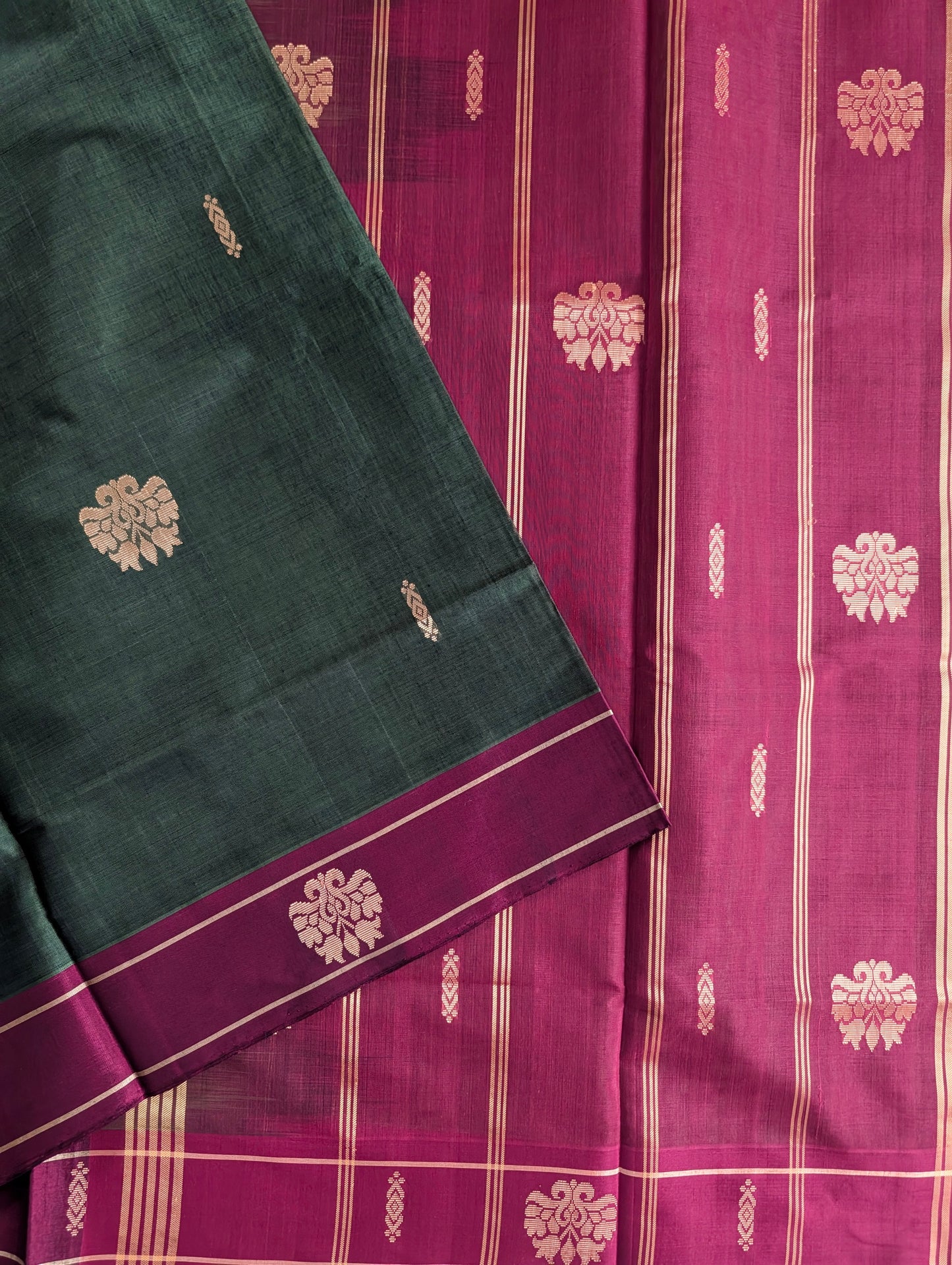 Leaf Green with Red Vegan Silk Cotton