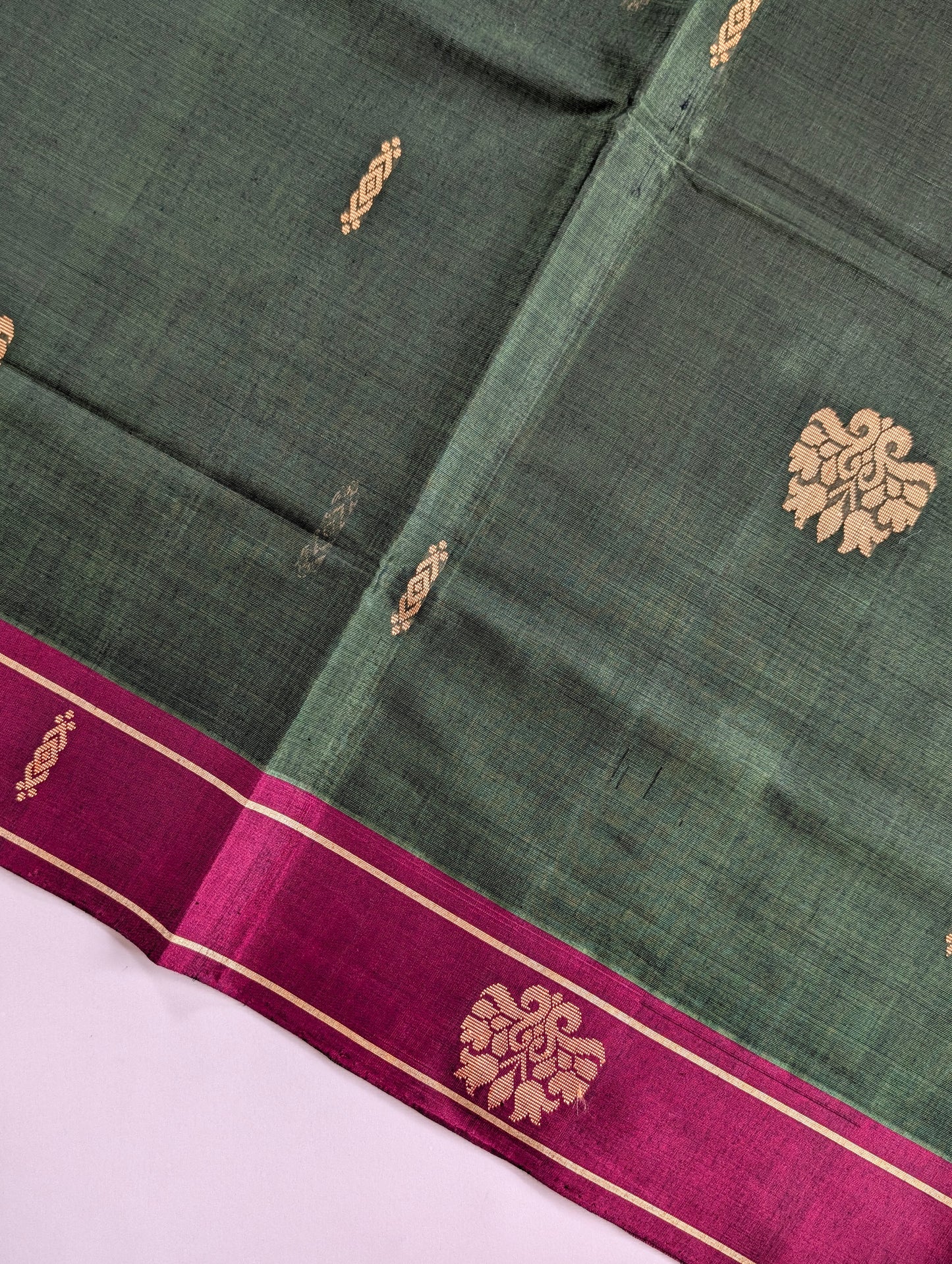 Leaf Green with Red Vegan Silk Cotton