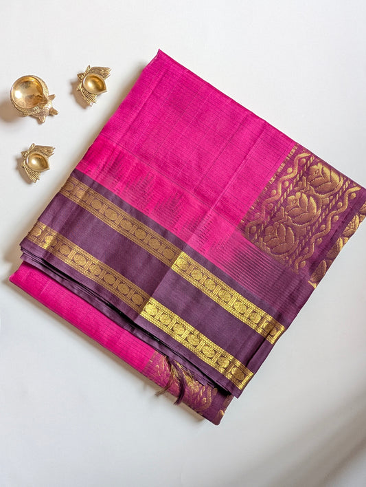 Magenta with Brown pure Kanchi silk cotton