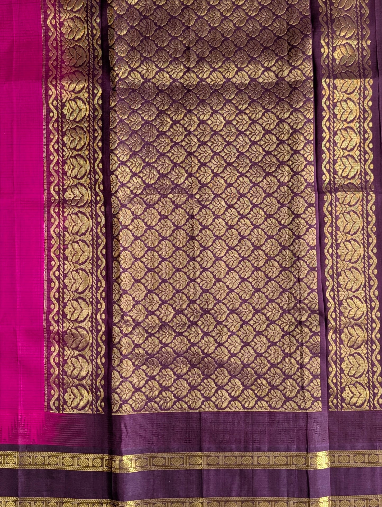 Magenta with Brown pure Kanchi silk cotton