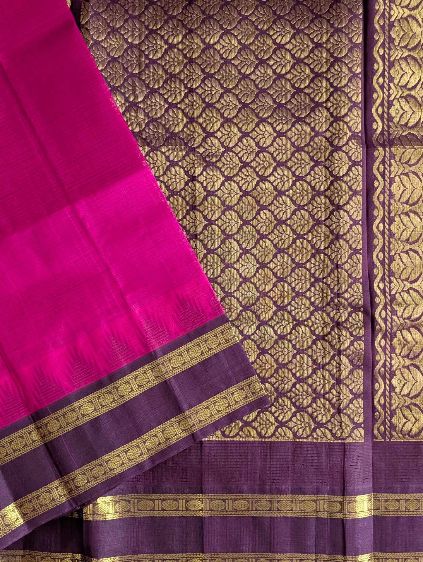 Magenta with Brown pure Kanchi silk cotton