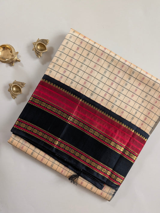 Beige and Black Lakshadeepam Koravi Pure Kanchi silk cotton