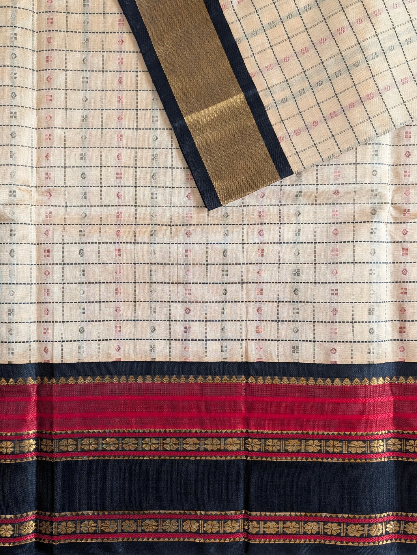 Beige and Black Lakshadeepam Koravi Pure Kanchi silk cotton