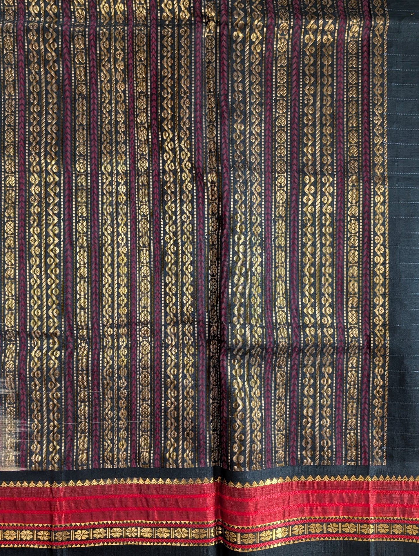 Beige and Black Lakshadeepam Koravi Pure Kanchi silk cotton