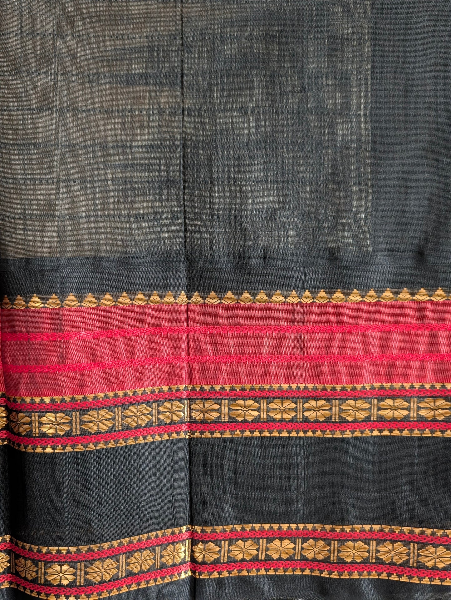 Beige and Black Lakshadeepam Koravi Pure Kanchi silk cotton