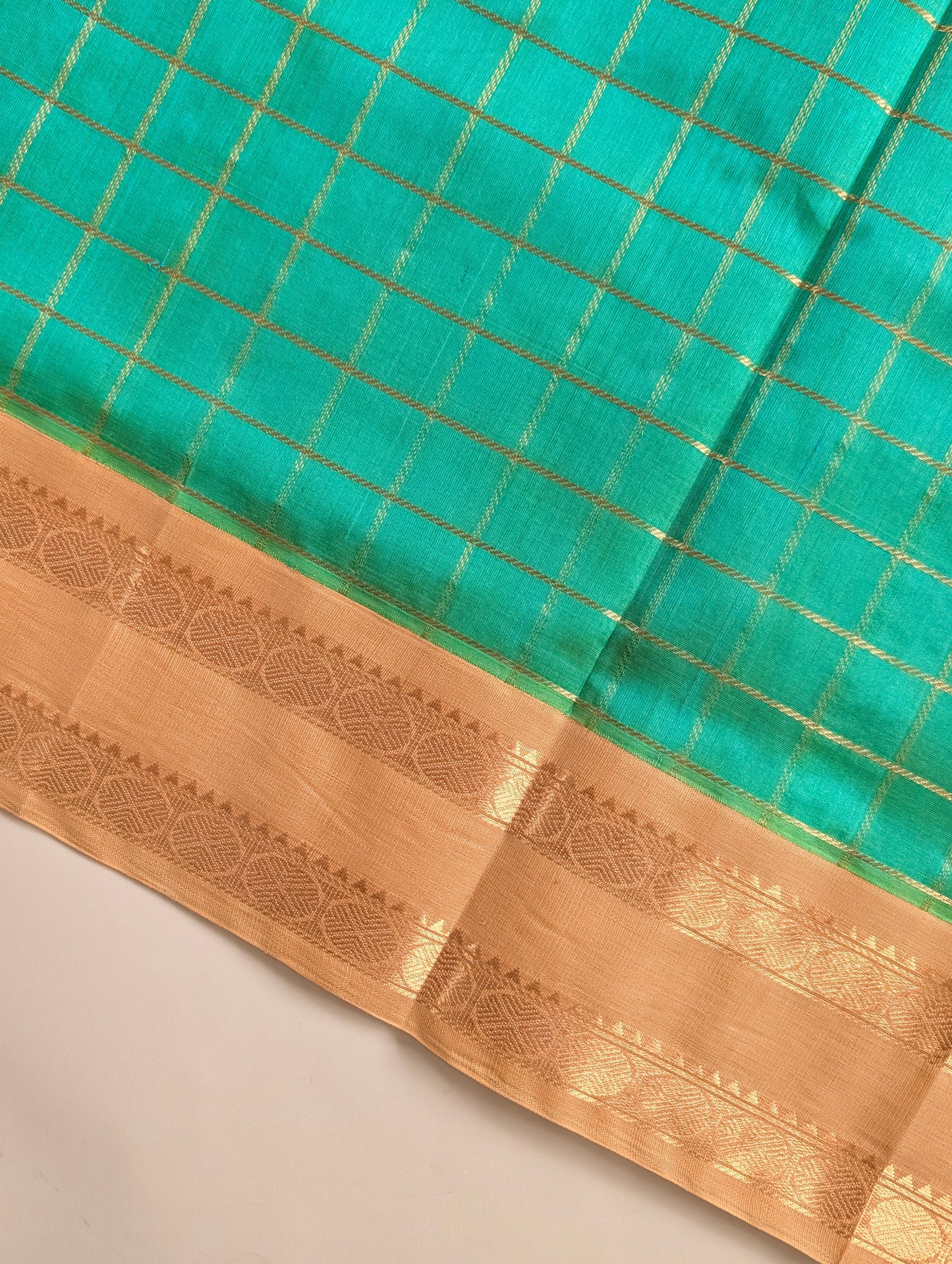 Sea Green With Gold Rettapet Koravi Pure Kanchi silk cotton