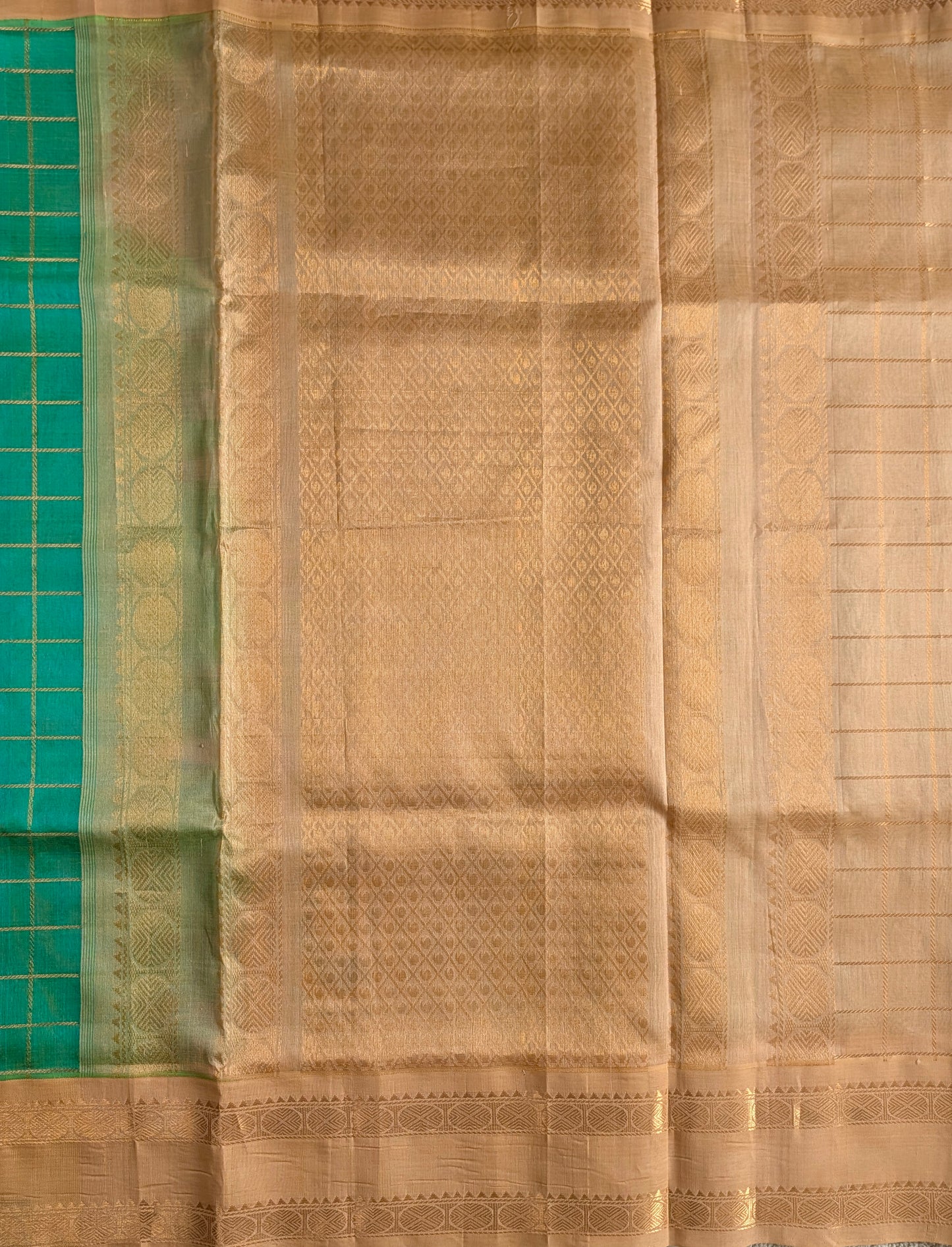 Sea Green With Gold Rettapet Koravi Pure Kanchi silk cotton