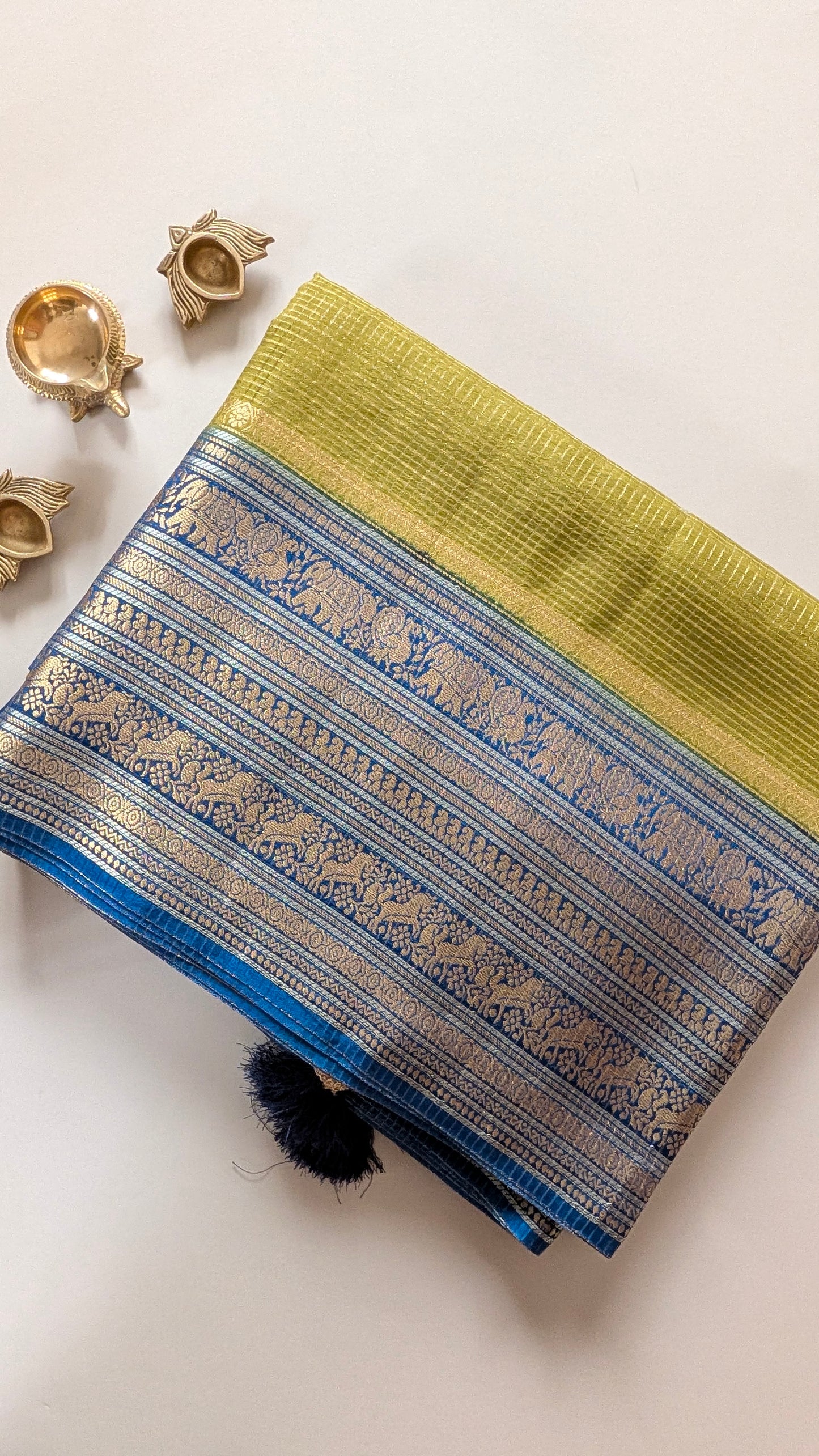Green with Blue Mashru Crepe Silk Saree