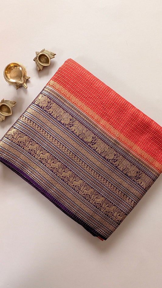 Brown with Blue Mashru Crepe Silk Saree