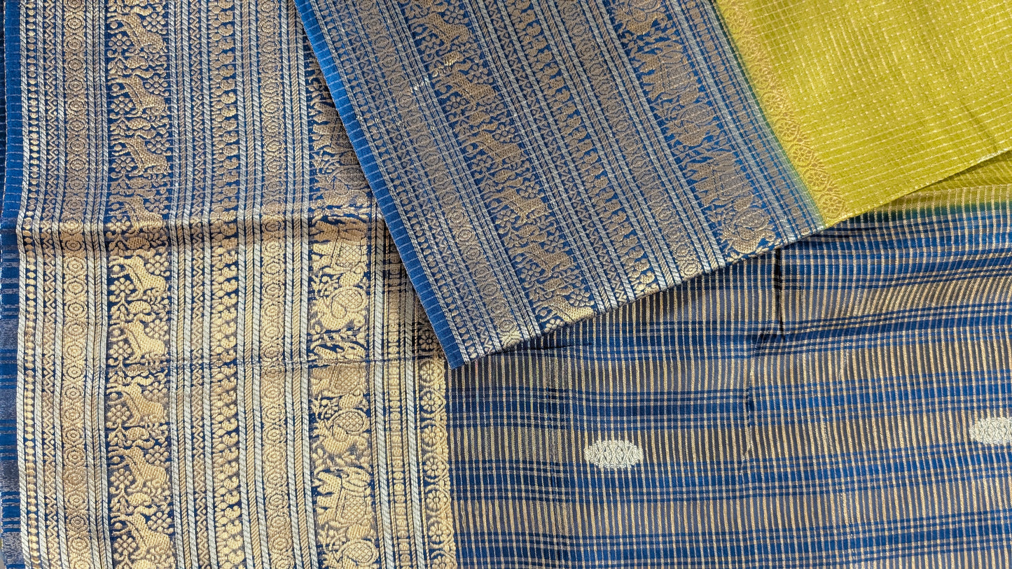 Green with Blue Mashru Crepe Silk Saree