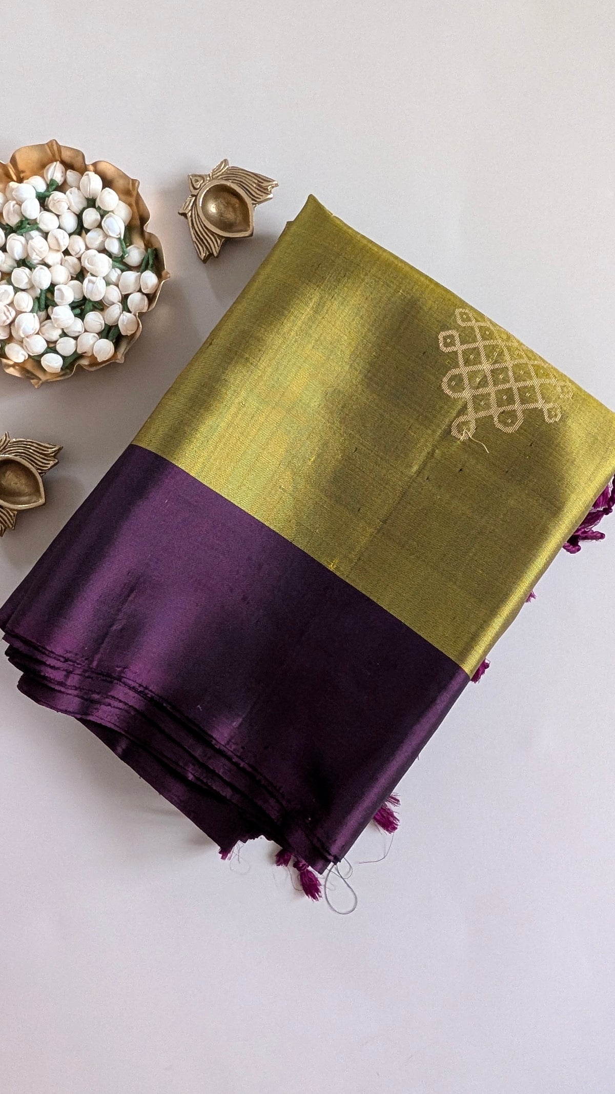 Kolam Green with Plum Soft Silk Saree