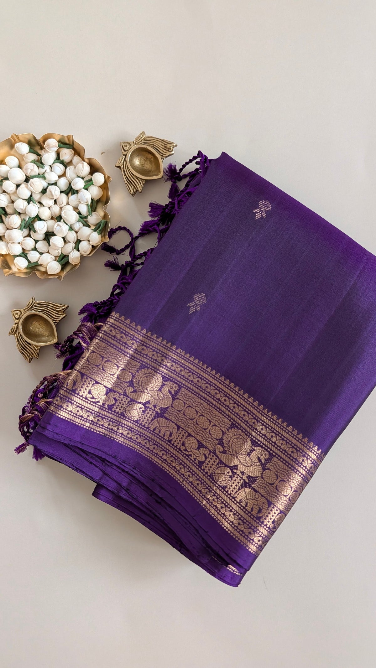 Cadbury purple small Butta Pure Soft Silk Saree
