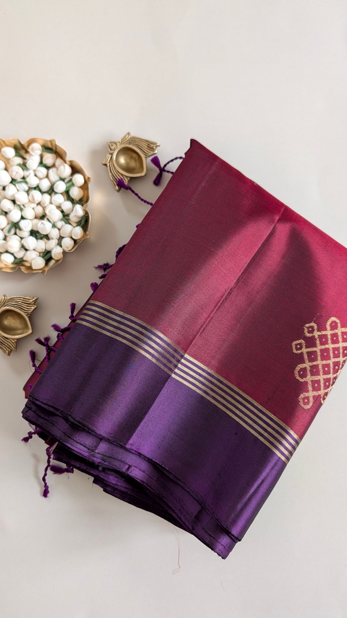 Magenta and Purple Kolam Pure Soft Silk Saree