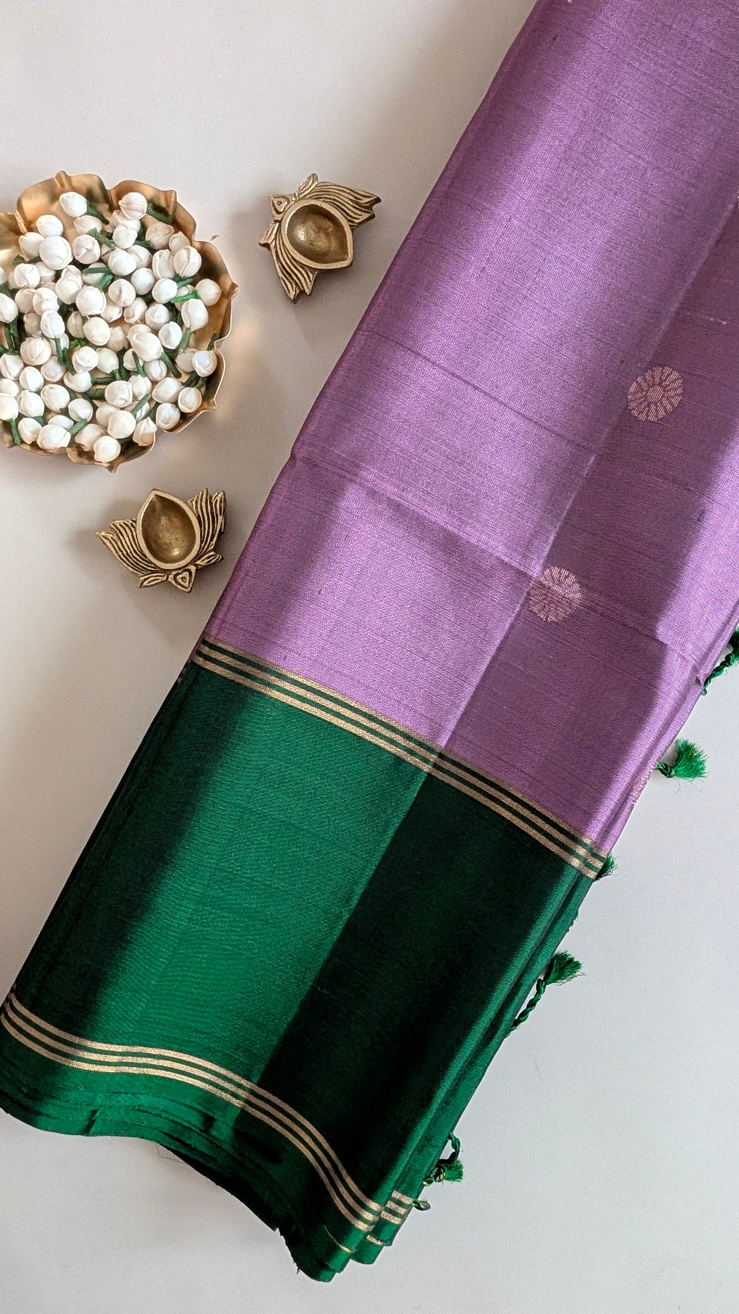 Lavender with Green Pure Soft Silk Saree