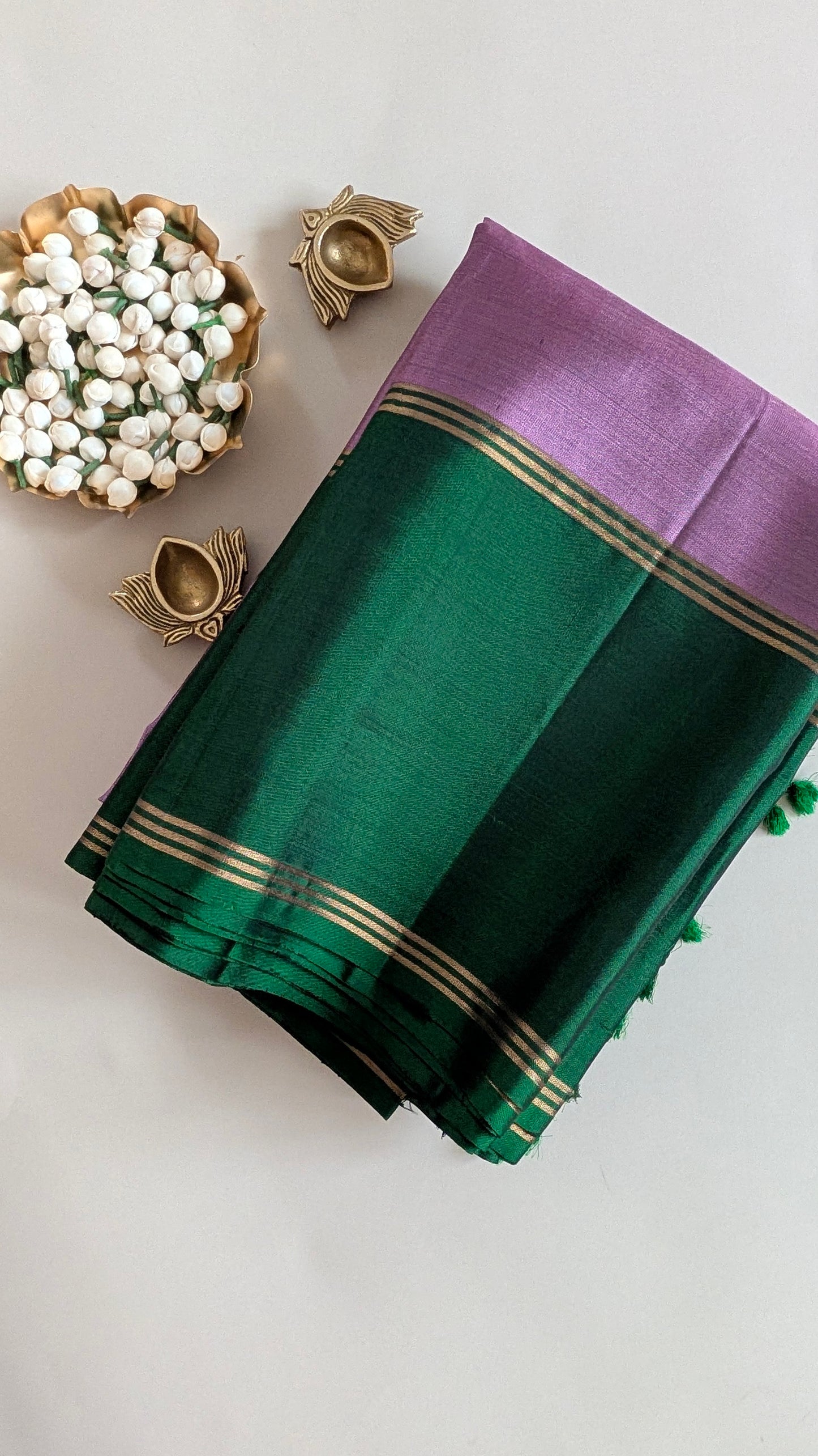 Lavender with Green Pure Soft Silk Saree