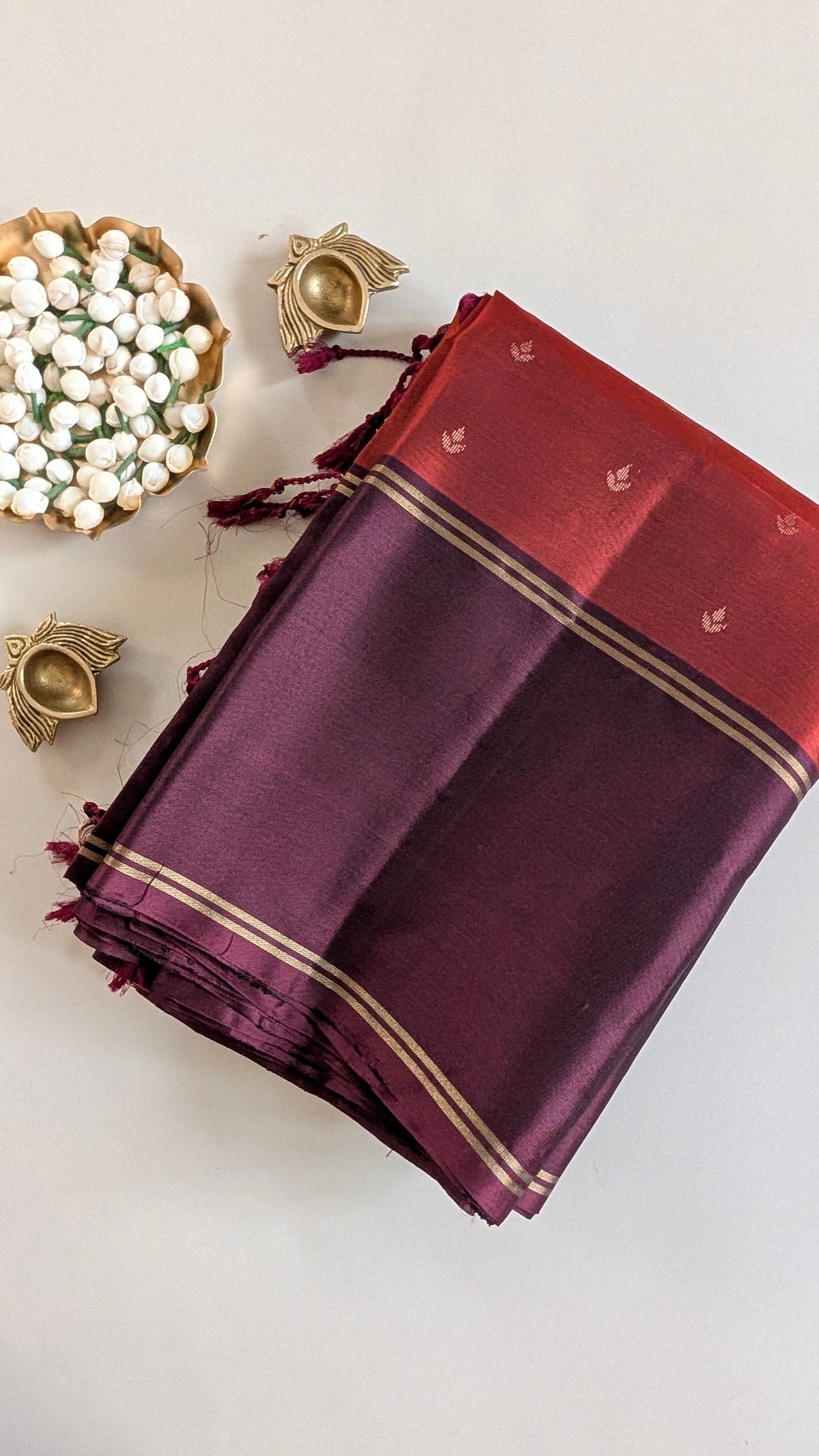 Rust Orange with Brown Pure Soft Silk Saree