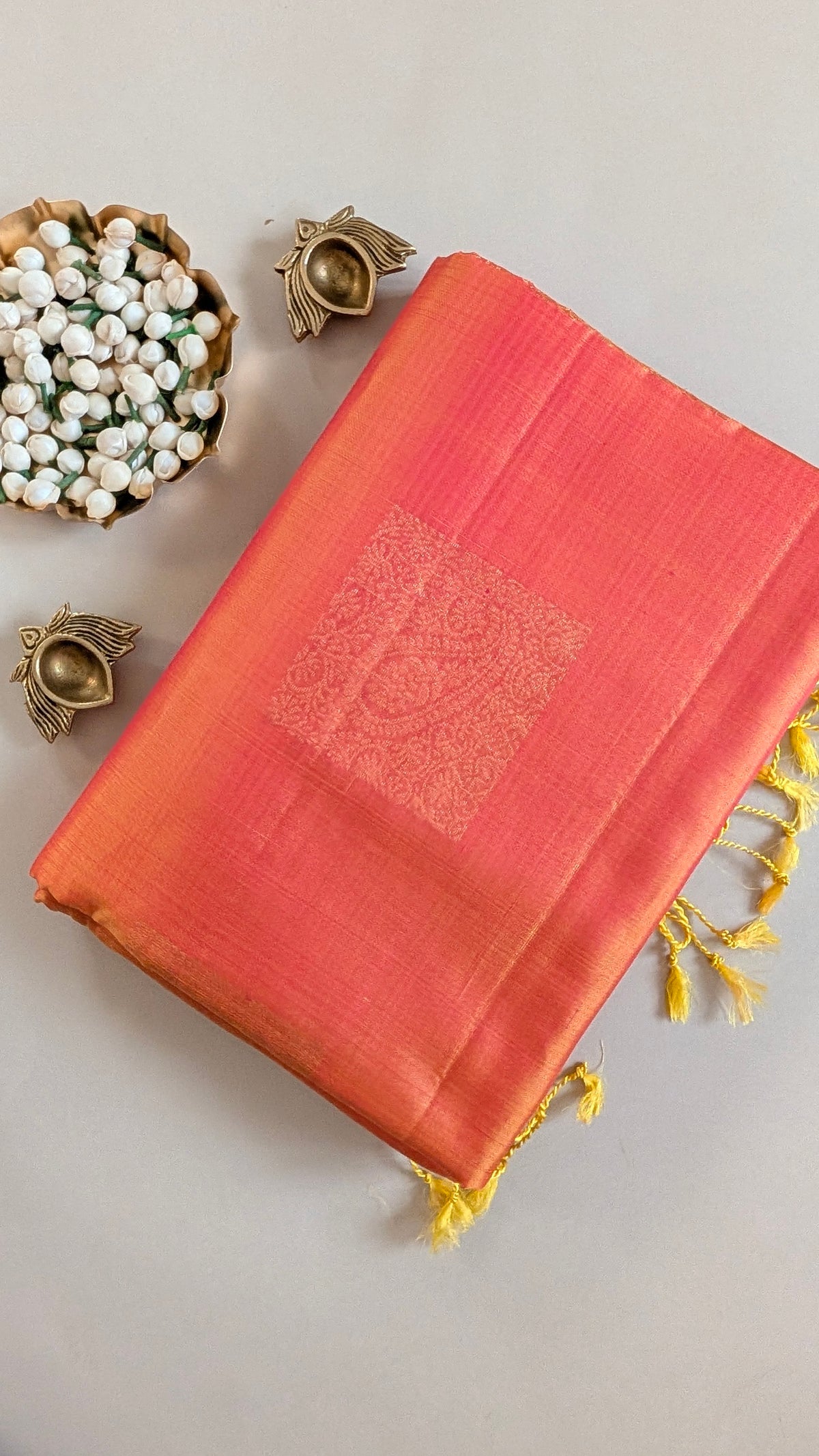 Borderless Orange Pure Soft Silk Saree