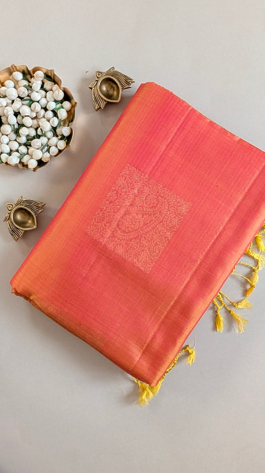 Borderless Orange Pure Soft Silk Saree
