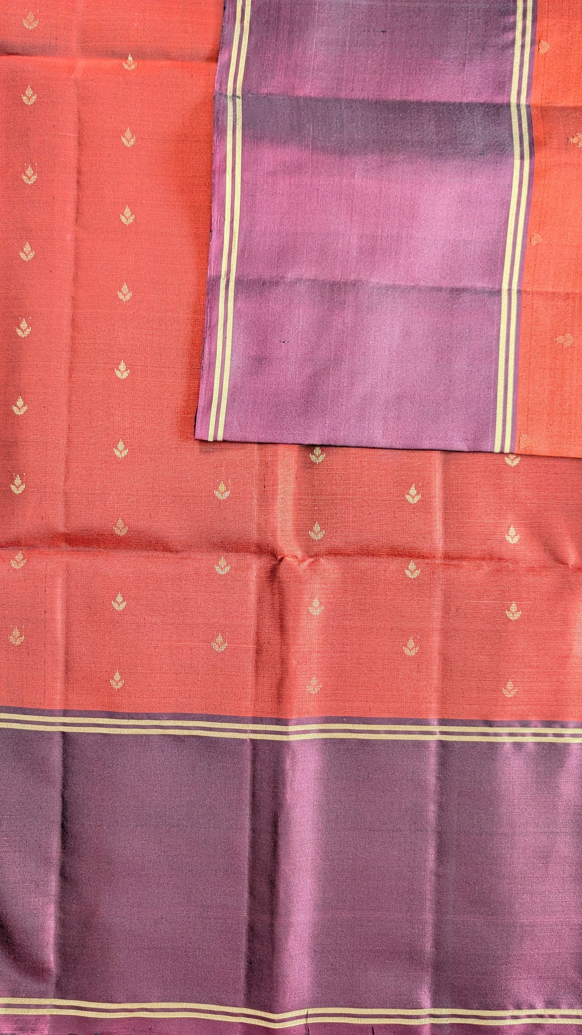 Rust Orange with Brown Pure Soft Silk Saree