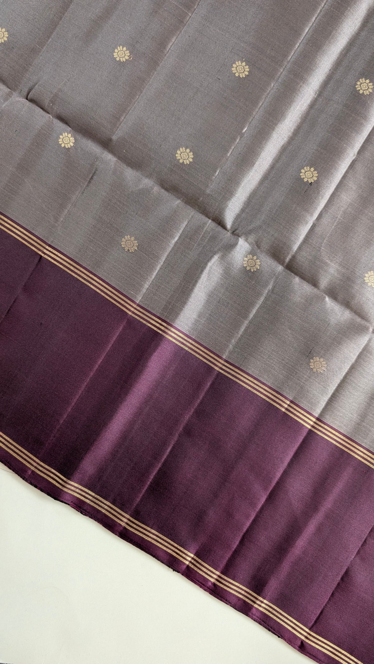 Grey with Brown Butta Pure Soft Silk Saree