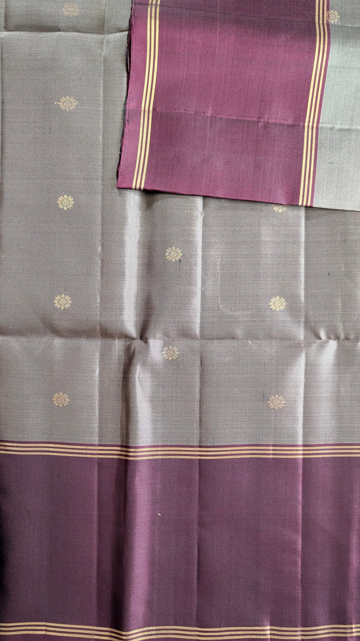 Grey with Brown Butta Pure Soft Silk Saree