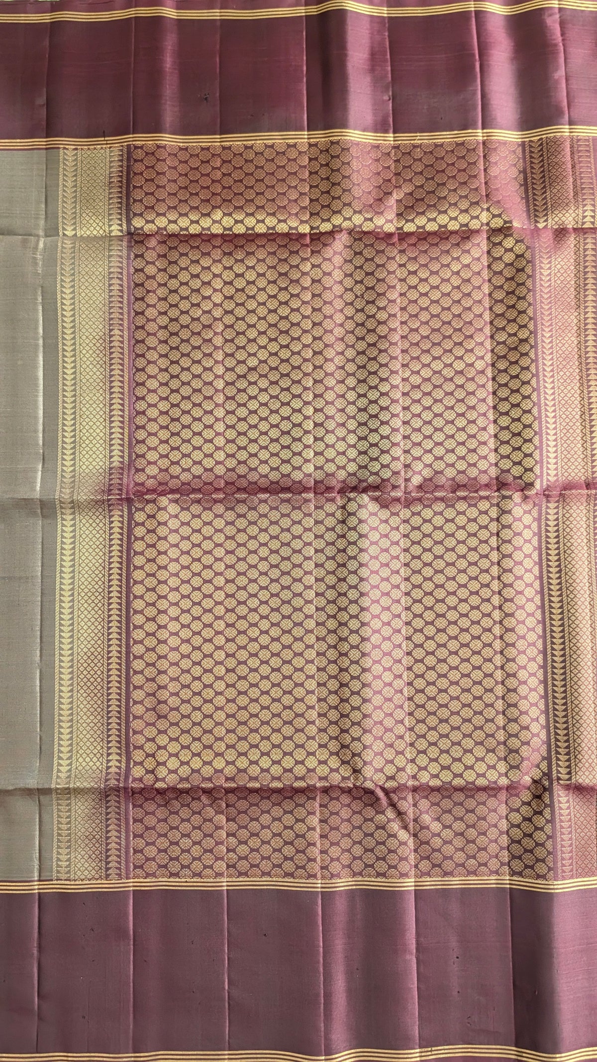 Grey with Brown Butta Pure Soft Silk Saree