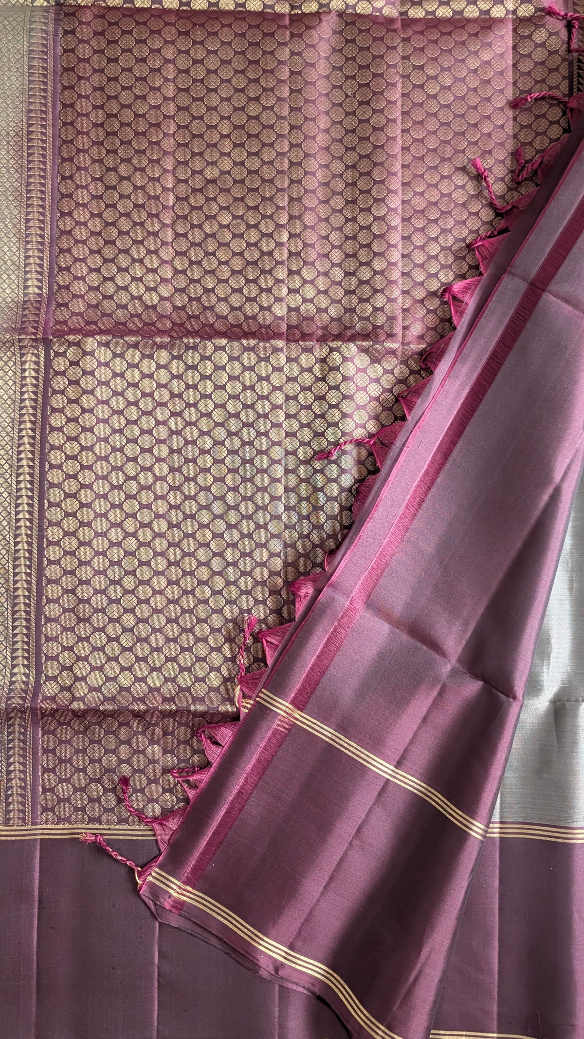 Grey with Brown Butta Pure Soft Silk Saree