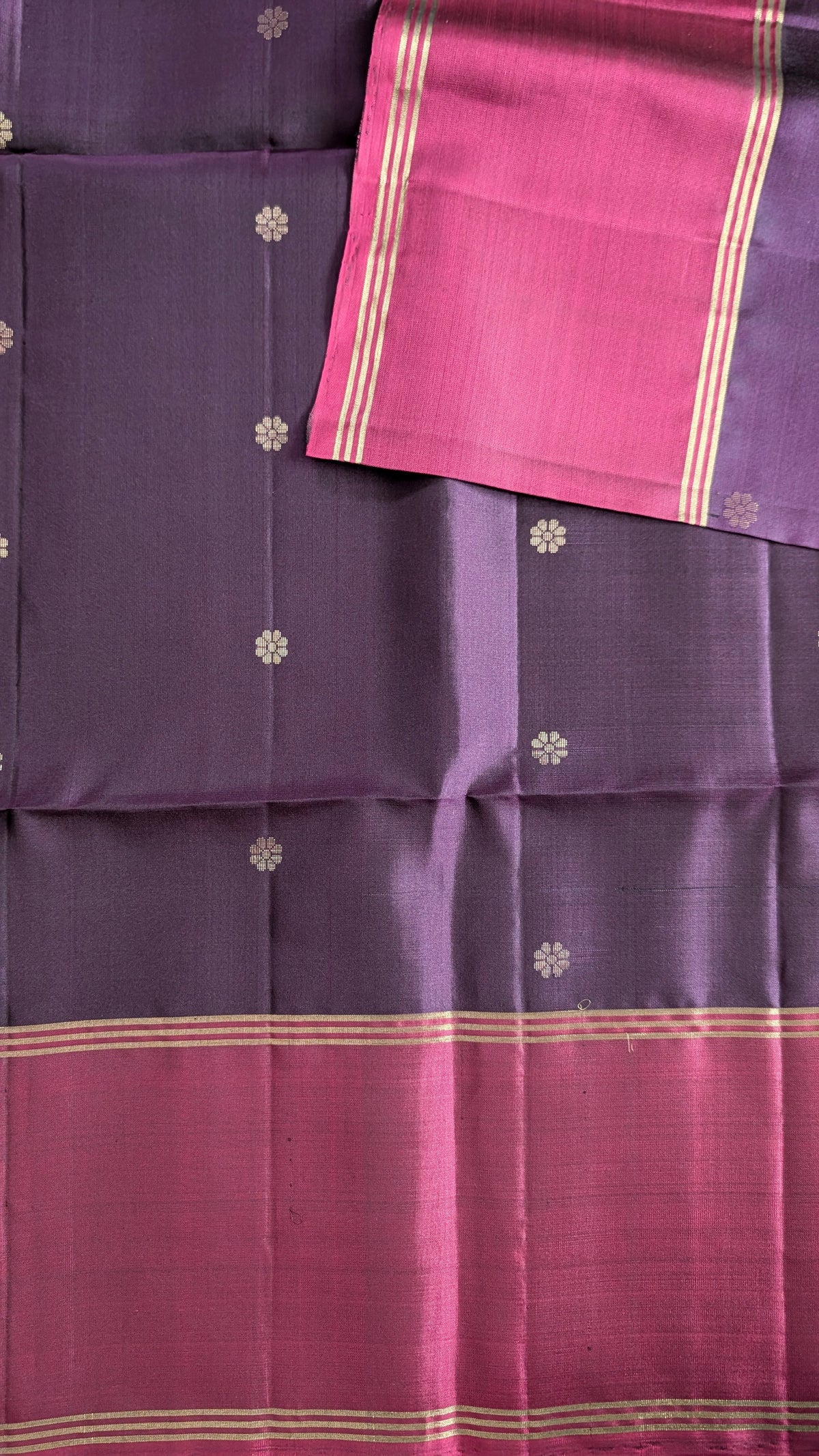 Magenta and Purple flower butta Pure Soft Silk Saree