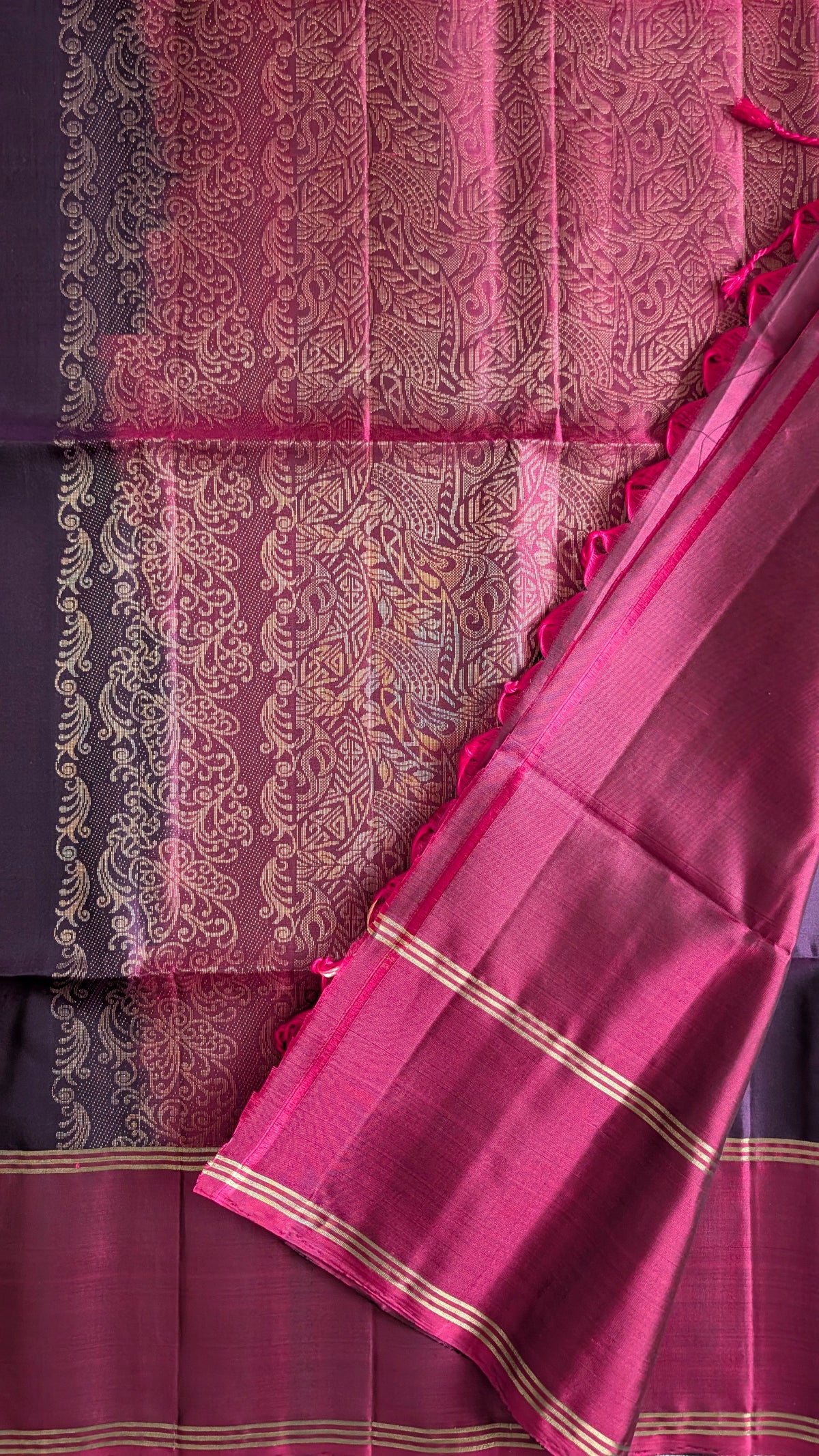 Magenta and Purple flower butta Pure Soft Silk Saree
