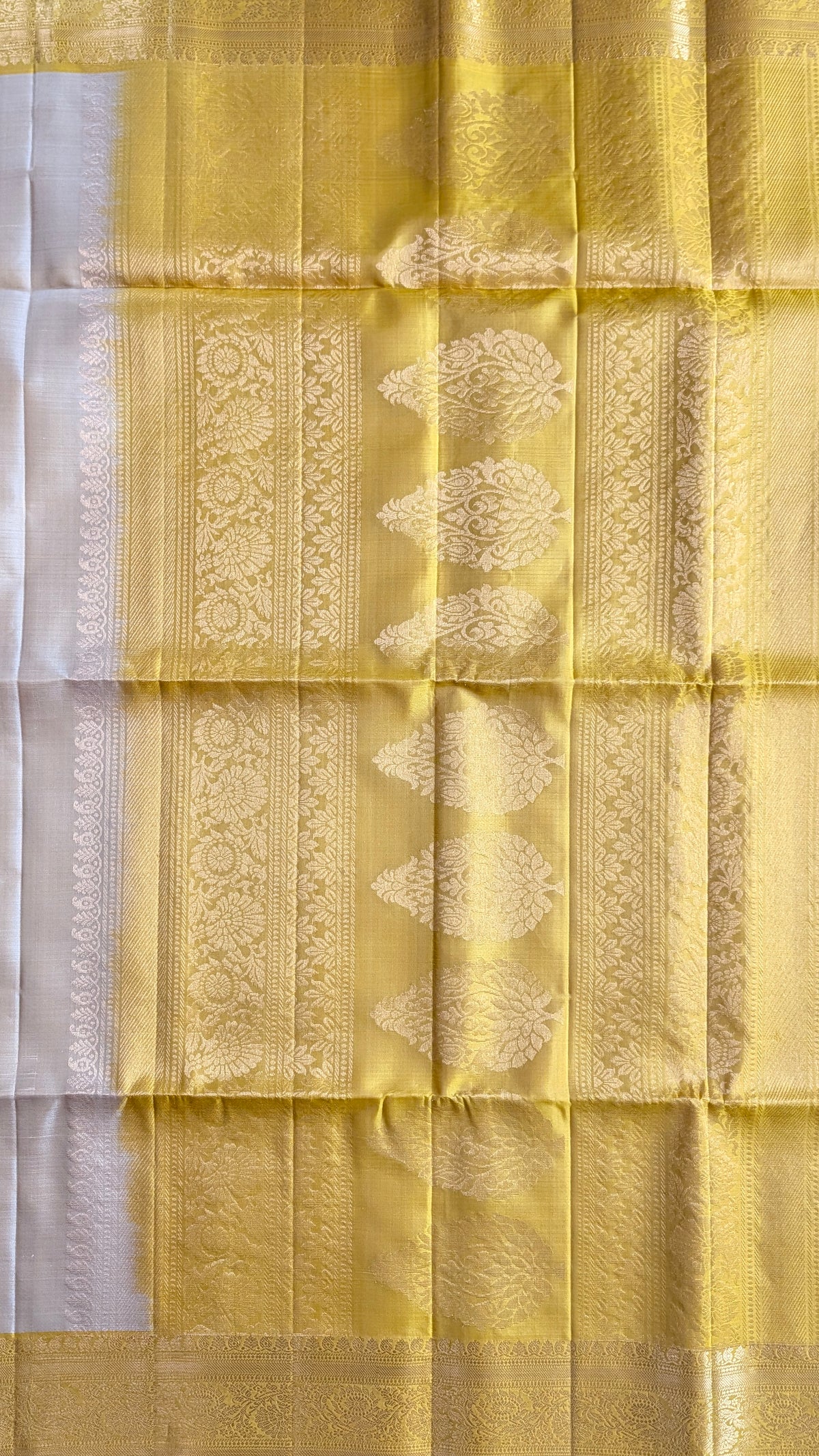 Cream with Yellow Pure Soft Silk Saree