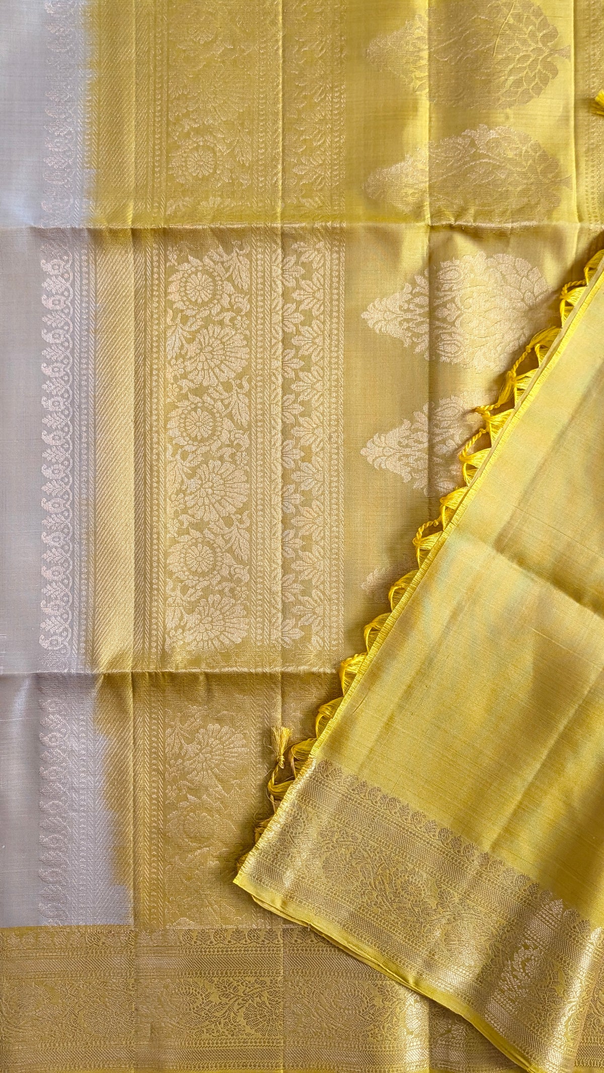 Cream with Yellow Pure Soft Silk Saree