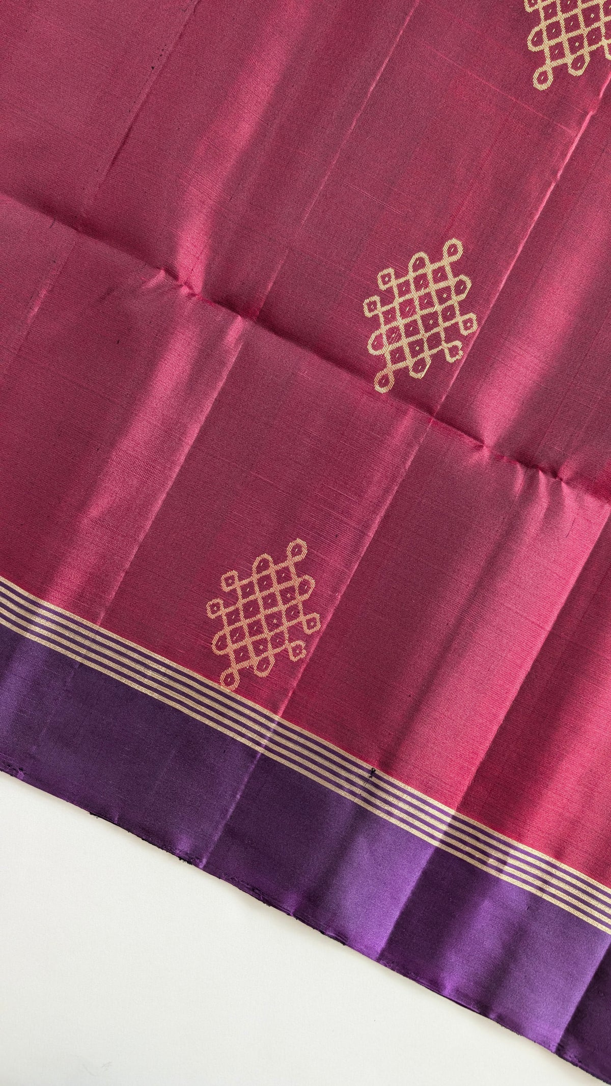 Magenta and Purple Kolam Pure Soft Silk Saree