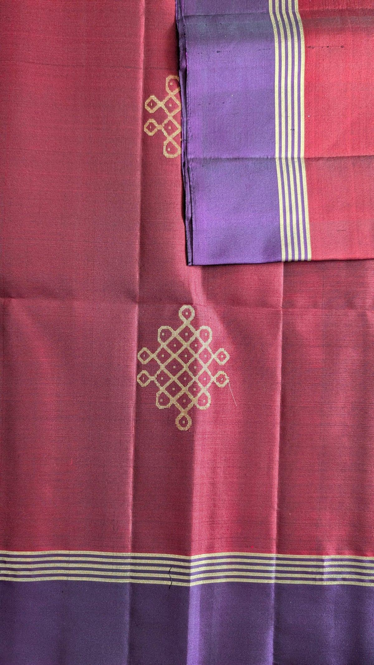 Magenta and Purple Kolam Pure Soft Silk Saree