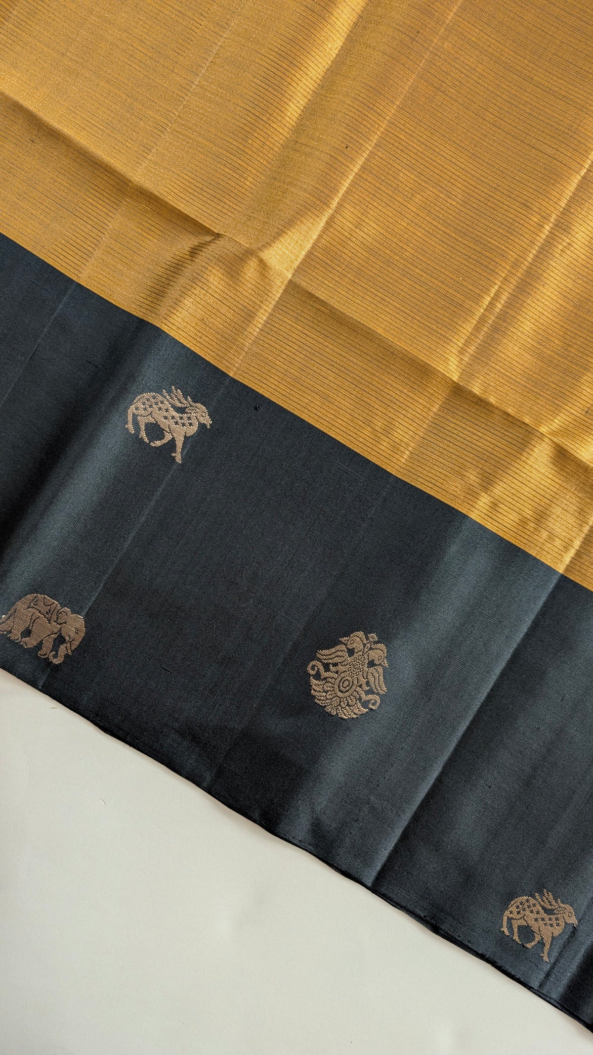Borderless Golden Yellow with Black Pure Soft Silk Saree